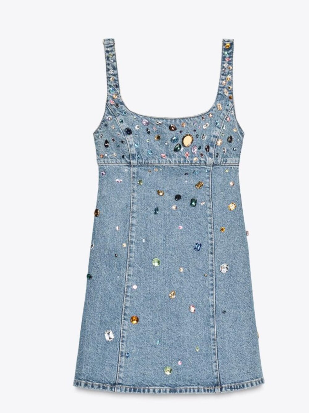Zara jewel denim dress embellished beaded bedazzled L Large NWT 4730/080 VIRAL - Picture 3 of 9